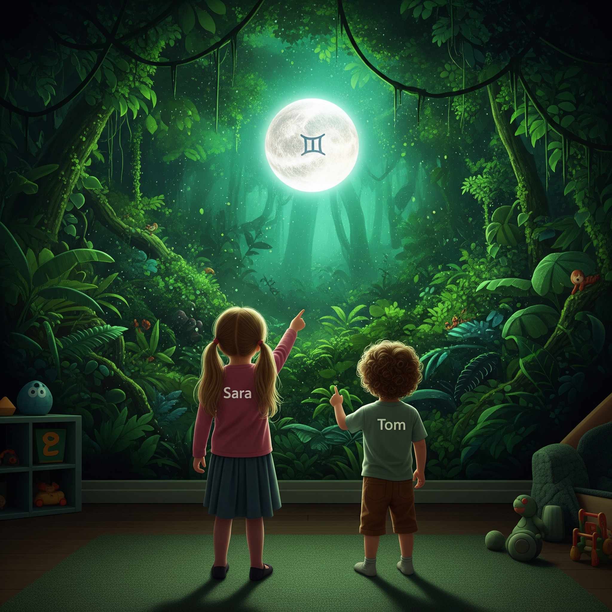 A jungle appears on the wall